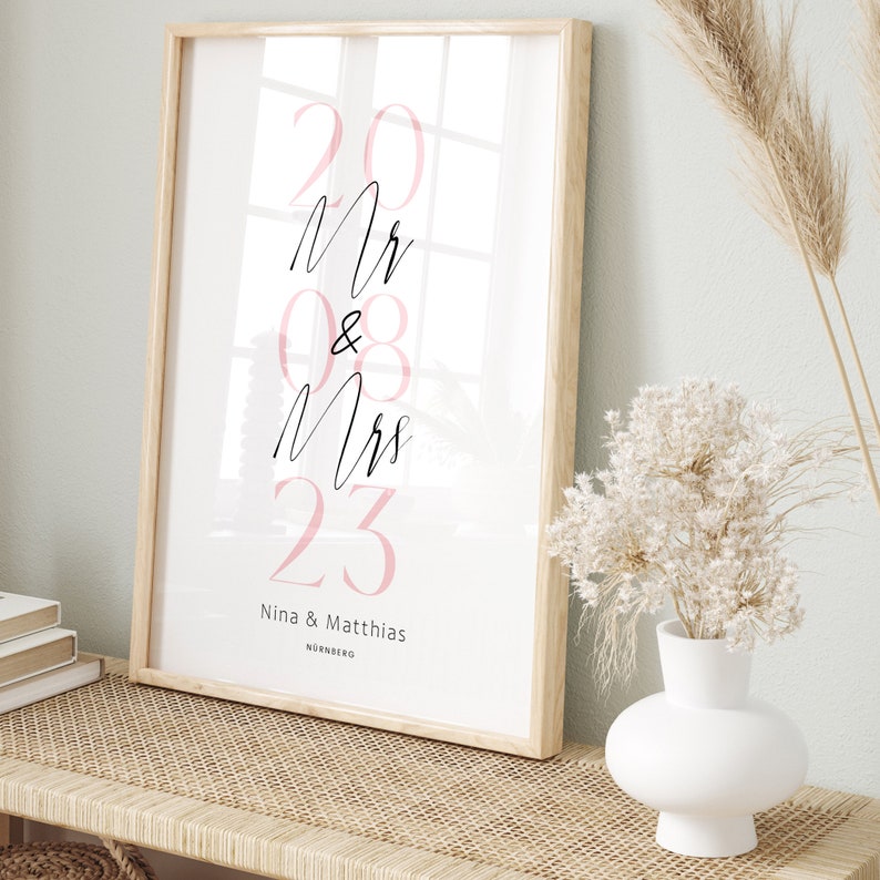 Hochzeitsposter Geschenk Brautpaar Bräutigam Heiraten Rahmen Braut Mr Mrs