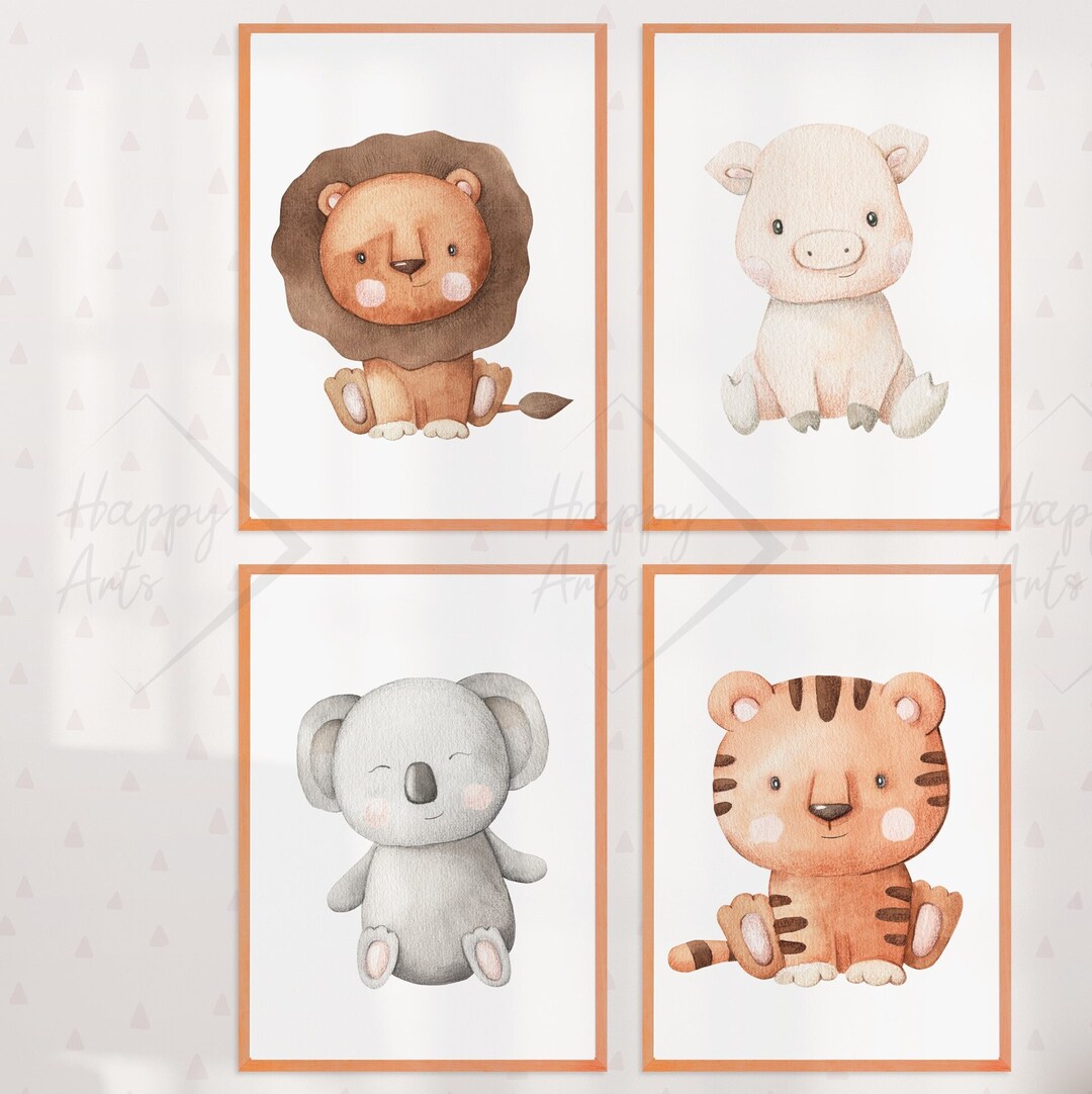 HappyMots Set 4 Stampe Bambini - Tema Animali Safari Formato A4