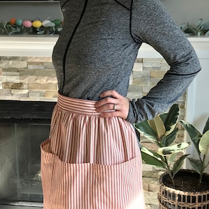 Farmhouse  Ticking Cloth Apron,  Color Options: Red, Blue, or Black