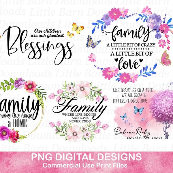 Family Clipart Bundle PNG, Family DIGITAL, Family PNGs, Sublimation Graphics, Waterslide Transfers, Printable Decals, Floral, Flowers