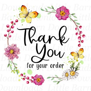 Floral Thank You PNG: Butterfly Clipart, Sublimation Graphics (Digital Download)