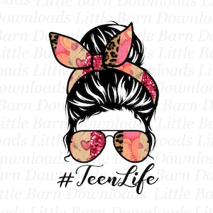 Clipart vita adolescenziale, png adolescente, chignon spettinato adolescente, download istantanei, grafica a sublimazione, disegni leopardati, sfondo trasparente