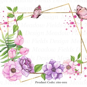 Cadre en sublimation fleurs roses et lilas, png de papillons, png de couronne de fleurs, clipart cadre, clipart sublimation, éléments de conception, png