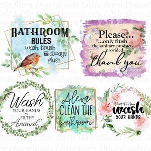 Badezimmer-Bundle, Badezimmer PNGs, Sublimationspakete, Wasserschiebefolie Bündel, Badezimmer Clipart, PNG Bündel, Badezimmerdrucke, Schilder - BZ022