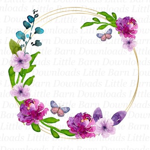 Lila und lila Blumen PNG, Blumenrahmen Clipart, Sublimations Downloads