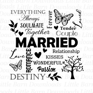 Getrouwde clipart, instant download, DIGITAAL, huwelijk, bruiloft, bruid, bruidegom, sublimatie, glijbaan, typografie, kunst aan de muur, transfers, pngs