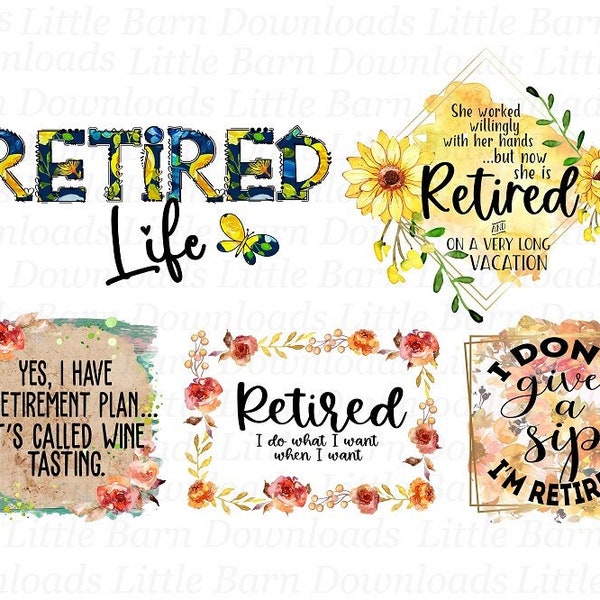 Retirement Clipart, Retired Bundle PNG, PNG Sublimation Designs, Waterslide Decals, Printable Transfers, Officially Retired