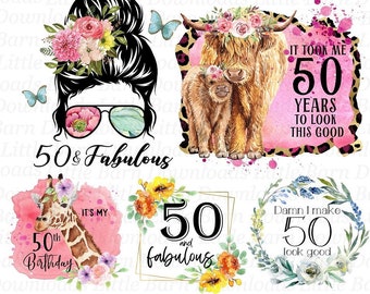 50th Birthday PNG Bundle, Sublimation Bundles, Birthday Clipart, Printable Transfers - BZ009
