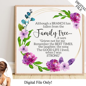 Une branche est tombée de notre arbre généalogique Clipart au format PNG pour sublimation, Memorial PNG, cadeau de sympathie, célébration de la vie, téléchargement