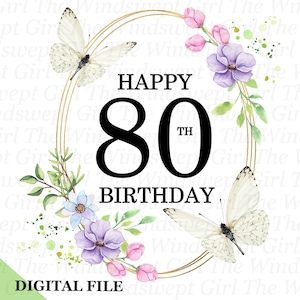 Clipart de feliz 80 cumpleaños, archivo de sublimación de 80 cumpleaños, descarga instantánea, cumples 80, regalo de cumpleaños, transferencias imprimibles de cumpleaños