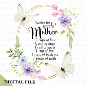 Receta para una Madre Especial, Imágenes de Sublimación, Imprimibles para el Día de la Madre, Madre PNG, Descarga Instantánea, Ideas de Regalos Imprimibles