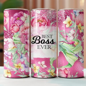 Clipart Meilleur patron de tous les temps, gobelet à sublimation 20 oz, toboggans aquatiques, gobelets skinny, cadeau pour collègue, paillettes roses et argentées