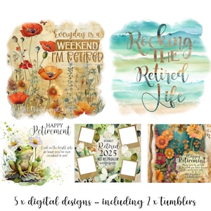 Bundle PNG retraite, clipart retraite, je suis à la retraite, sublimation graphique, modèles de toboggans, cadeau de retraite heureuse, floral - BZ007