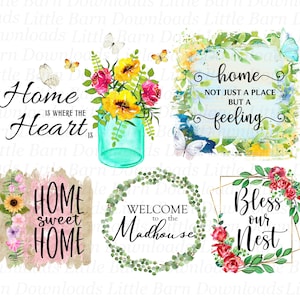 Home PNG Bundle, Dom Clipart, Dom Jest Tam, Gdzie Serce, Dom Słodki Dom, Clipart Sublimacji, Naklejki CYFROWE, Kwiaty, Kwiatowy - BZ003