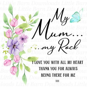 Clipart de Mamá: Clipart de Mi Mamá, Mi Roca, Gracias Mamá PNG, Uso Comercial, Regalo del Día de la Madre, Regalo Floral Imprimible para Mamá