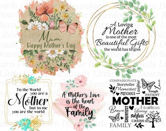 Mother's Day Clipart, Mother Clipart, Mum PNG, Sublimation Files, Printable Decals, Waterslide Designs, Floral