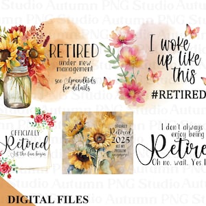 Clipart retraite, sublimation Bundle, officiellement retraité 2025, téléchargement immédiat, gobelet retraite imprimable, fichiers PNG - BZ007