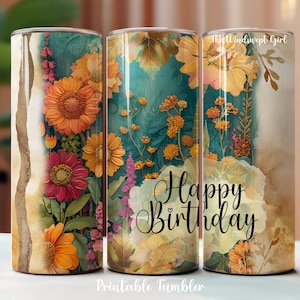 Feliz aniversário 20oz Skinny Tumbler PNG arquivo de sublimação, copo de aniversário SEM COSTURA, DIGITAL, clipart de feliz aniversário, download instantâneo