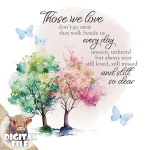 Degenen van wie we houden gaan niet weg PNG, Memorial-clipart, Memorial-sublimatie, Digitale bestanden