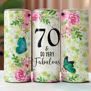70e en fantastische bekerontwerp, 20oz verjaardagsbeker, naadloze beker, bloemensublimatie, 20oz magere beker, ALLEEN DIGITAAL