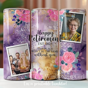 Gobelet mince 20 oz en sublimation, gobelets à la retraite, téléchargement immédiat, gobelet transparent, cadeau de retraite photo, imprimable