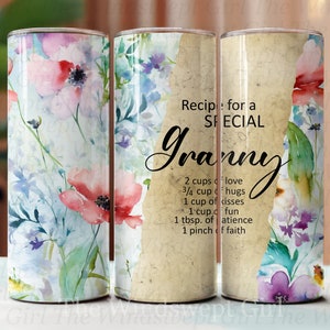 Recette pour un gobelet à sublimation spécial grand-mère 20 oz NUMÉRIQUE, gobelets grand-mère sans couture, imprimés grand-mère, fleurs des prés, téléchargement immédiat