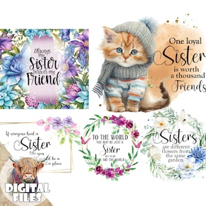 Schwester Bundle PNGS, Schwester Clipart, Sublimationsgrafiken, Schwester Tumbler Wraps, digitale Transfers, sofortige Downloads, druckbares Geschenk - BZ015