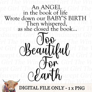 Un ange dans le livre de la vie PNG, Clipart trop beau pour la Terre, Perte d'un enfant, Perte de nourrisson, Sublimation commémorative, Téléchargements