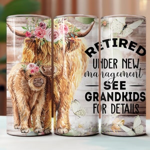 Retraité sous une nouvelle conception de la direction, téléchargement par sublimation de 20 oz, gobelet sans couture, NUMÉRIQUE UNIQUEMENT, gobelet de retraite de 20 oz, voir petits-enfants