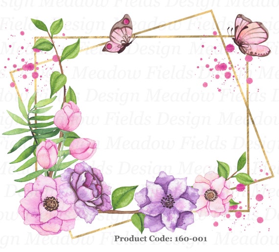 Marco de sublimación de flores rosas y lilas mariposas png - Etsy México