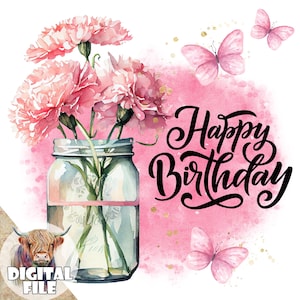 Feliz Aniversário Clipart, Aniversário PNG para Imprimir, Arquivo de Sublimação de Aniversário, Download Instantâneo, Presente de Aniversário, Desejos de Aniversário, Aniversário Floral