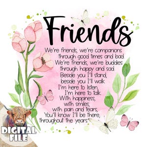 Vrienden clipart in PNG-indeling voor sublimatie, vriendschapscadeau, bestie, instant download, bloemen, bedankt vriend, glijbaanafbeeldingen