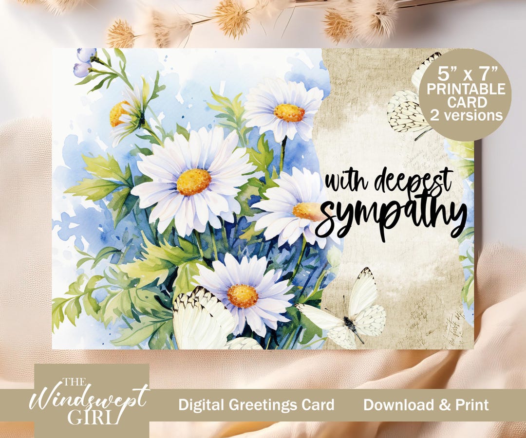 PRINTABLE Sympathy Card Instant Download DIGITAL ONLY, 5 X 7 Card, With