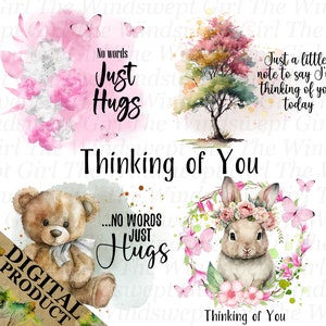 Bundle de sublimation PNG Thinking of You, Clipart câlins, téléchargement immédiat, imprimables commémoratifs, conceptions numériques à usage commercial - BZ041
