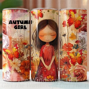 Herbst Mädchen 20 Unzen Sublimation Wrap - DIGITALE Datei, NAHTLOSER Becher, Herbst Becher, Erntedank Geschenke, Herbst Printables, Boho
