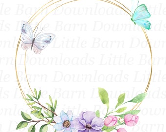 Pink And Lilac Frame PNG, Sublimation Overlays, Waterslide Graphics, Butterflies, Floral PNG Transfers, Pink Flowers, Digital