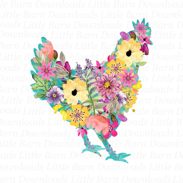 Floral Chicken, DIGITAL Chicken, Chicken Silhouette, Rooster Sublimation Clipart, Waterslide Decals, Kitchen Transfers, Instant Downloads