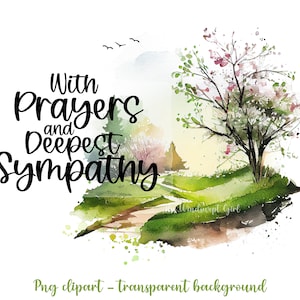 Avec des prières et des cliparts des plus sincères condoléances pour fichier de sublimation, PNG commémoratif, téléchargement immédiat, fond transparent, sympathie florale