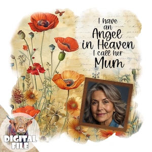 Ho un angelo in paradiso che chiamo mamma. PNG, regalo funebre, clipart commemorativo, stampabili di condoglianze, sublimazione in amorevole memoria, foto