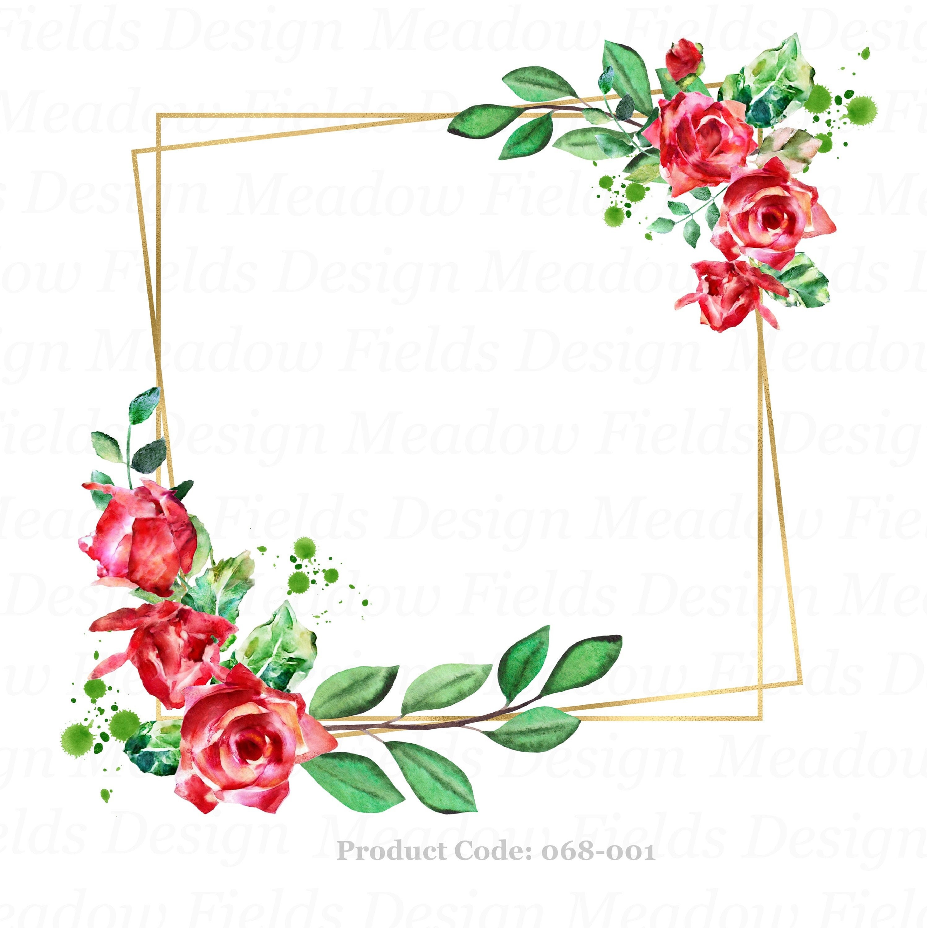 Red Roses on Gold Frame Png Floral Frame Png Flowers Png Etsy UK