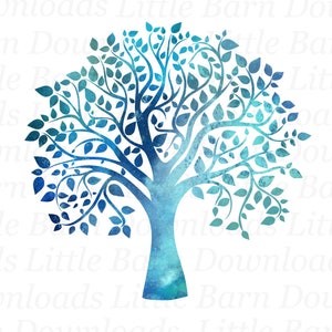 Blauer Baum des Lebens PNG, Sublimationsgrafiken, druckbare Wasserschiebeaufkleber, Baum Clipart