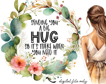 Sending Hugs Clipart: Floral Wreath PNG, Transparent Background (Digital Download)
