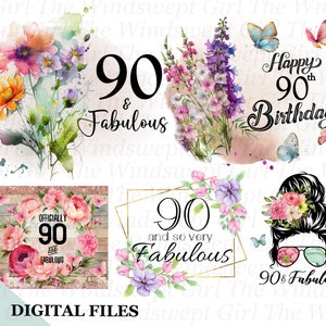 Clipart 90e anniversaire, sublimation 90e, lots PNG, cadeau d'anniversaire, transferts imprimables, téléchargements instantanés, quatre-vingt-dix et fabuleux - BZ009
