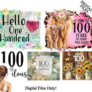 100th Birthday Clipart in PNG Format for Sublimation, Birthday Bundle, Printable Birthday Designs, Happy Birthday, Instant Download - BZ009