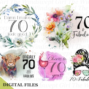 Clipart de 70 cumpleaños, sublimación de 70 cumpleaños, paquetes PNG, regalo de cumpleaños, transferencias imprimibles, descargas instantáneas, regalos de septuagésimo cumpleaños - BZ009