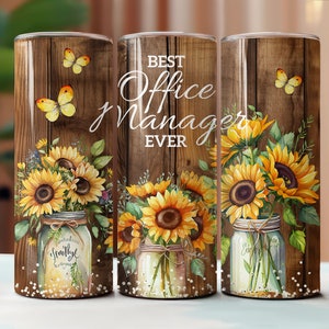 Meilleur gobelet à sublimation numérique 20 oz Office Manager, toboggans aquatiques, gobelets skinny, cadeau pour collègue, tournesols