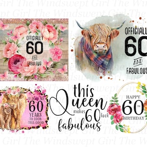 60er Geburtstag Clipart, Sechziger Geburtstag Printables, 60er Sublimation, druckbare Geburtstag Designs, PNG Dateien, Instant Download - BZ009