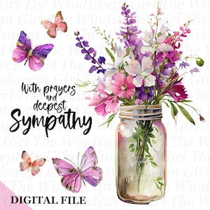 Met diepste sympathie PNG-clipart, instant download, sympathie sublimatie graphics, afdrukbare sympathie ontwerpen, roze bloemen, bloemen
