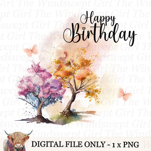 Clipart joyeux anniversaire, imprimable PNG d'anniversaire, fichier de sublimation d'anniversaire, téléchargement immédiat, clipart de voeux d'anniversaire, arbres automne