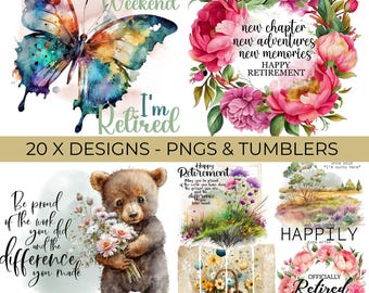 Retirement Clipart Bundle: 20 x PNGs for Sublimation, Seamless Tumblers (PRINTABLE) - BZ159
